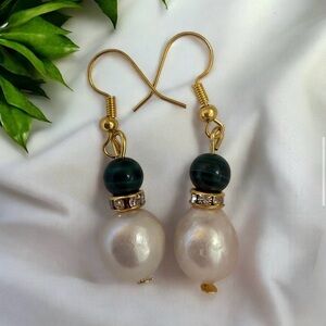 Elegant Malachite and Pearl Drop Earrings